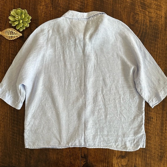 Rachel Zoe | 100% Linen Powder Blue Coastal Dolman Sleeves Button Down, Size M - Picture 2 of 6